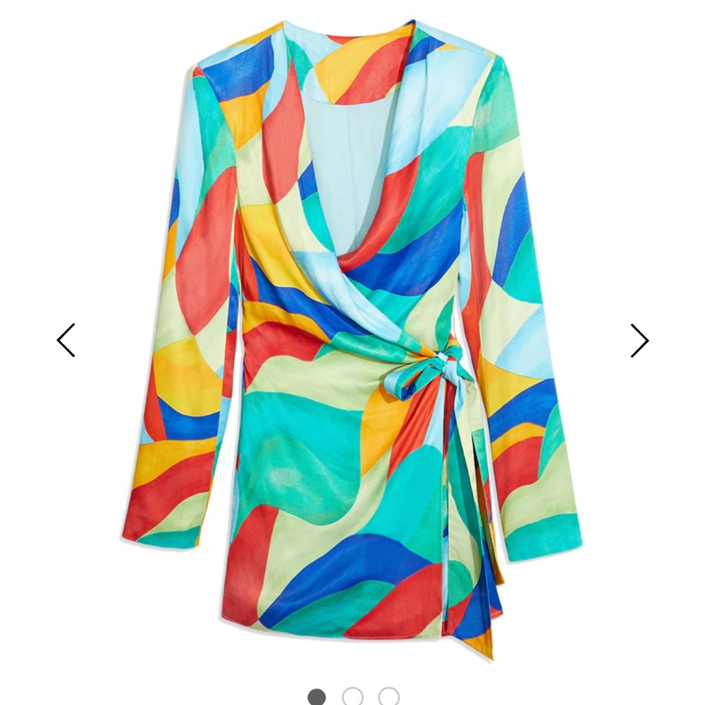 Cowl Front Satin Dress - S / Abstract Watercolor